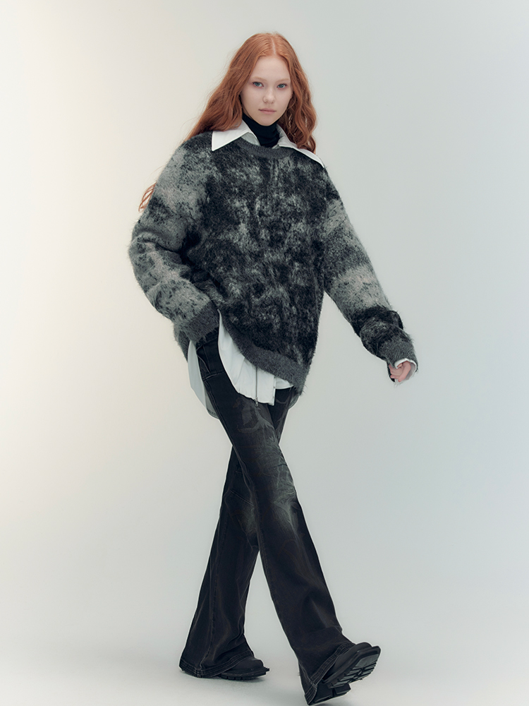Tie-Dye-Crew-Hals Retro Oversize Strick