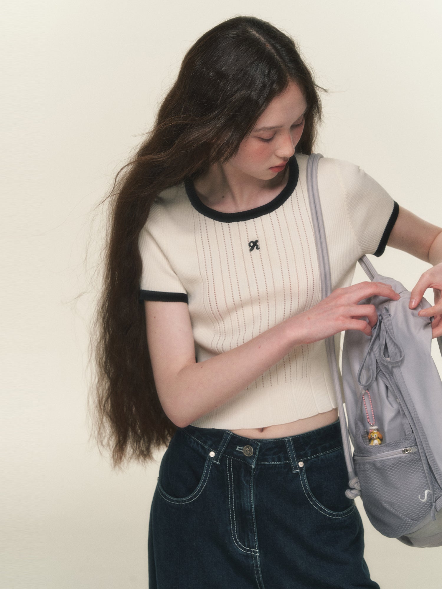 Cropped Feminine Bi-Color Summer-Knit