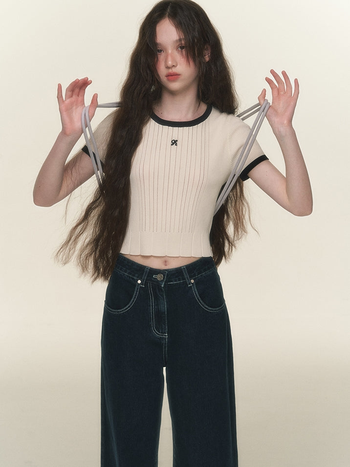 Cropped Feminine Bi-Color Summer-Knit