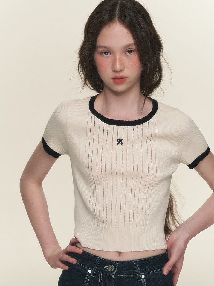 Cropped Feminine Bi-Color Summer-Knit