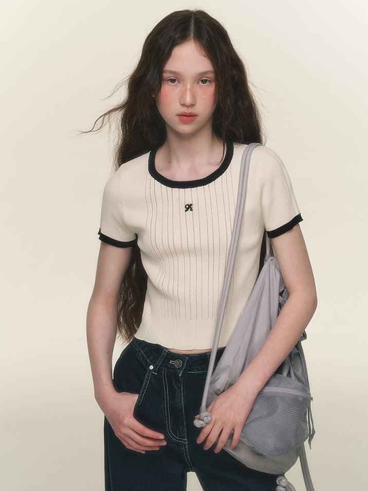 Cropped Feminine Bi-Color Summer-Knit