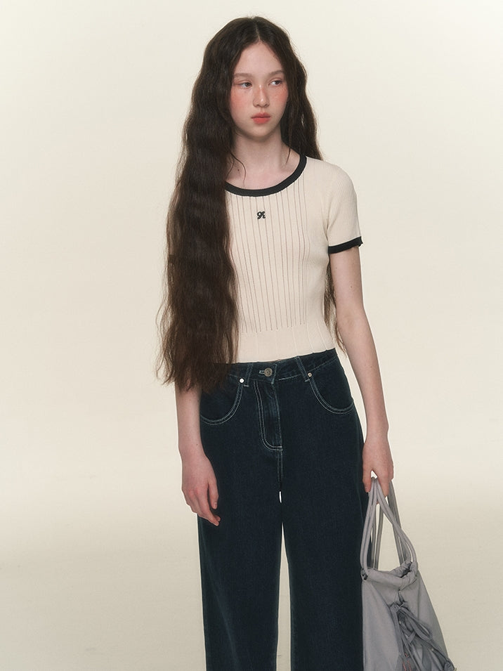 Cropped Feminine Bi-Color Summer-Knit