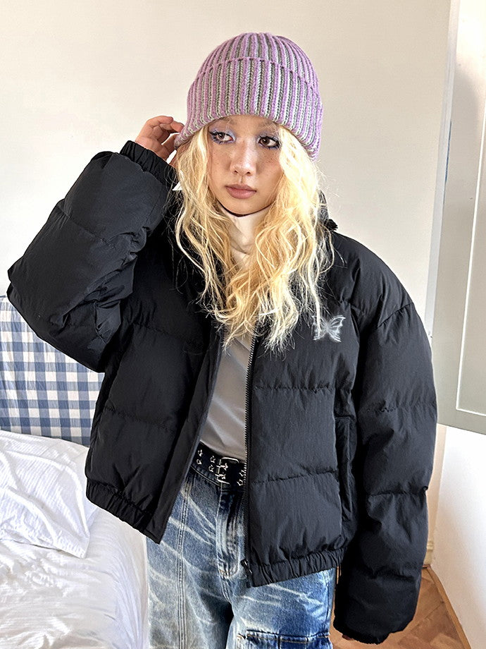 Stand-Color Drawstring Warm Simple Down-Jacket