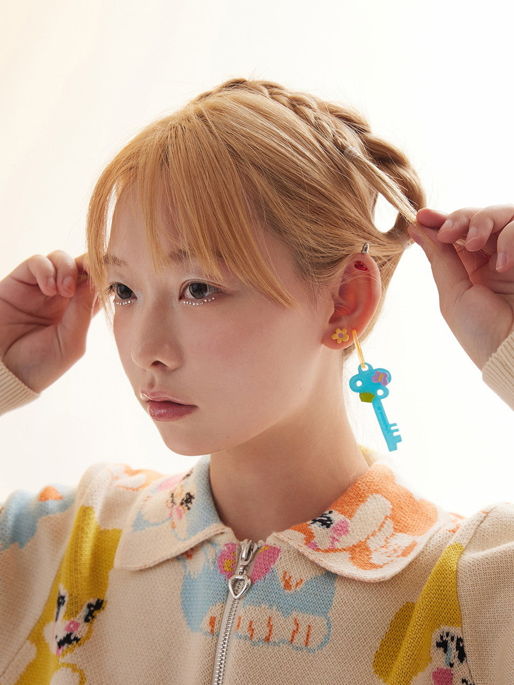 Key Fancy Flower Heart Toy Pierced&Earrings