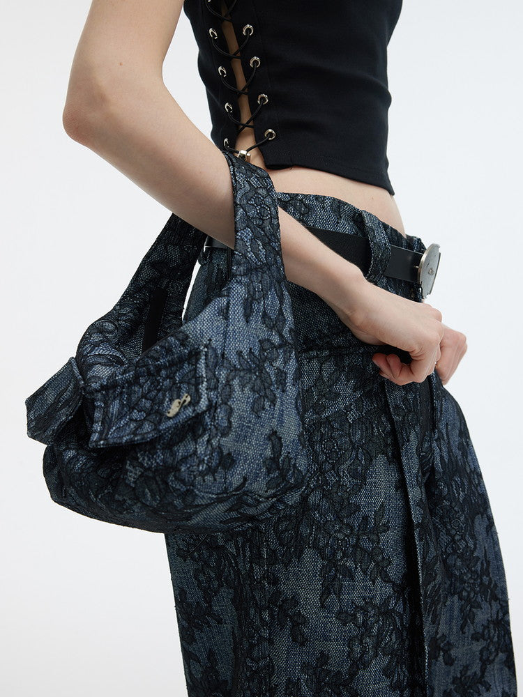 Small Denim Embroidery Flower Bag