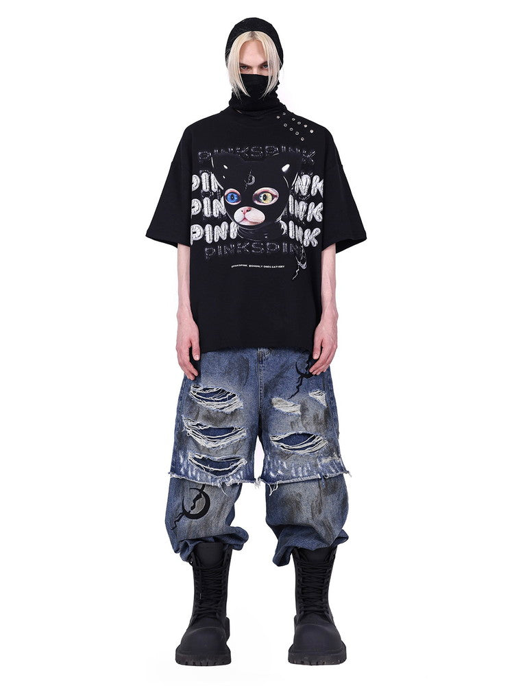 Unisex Cat Nichi Half-Sleeve Ovresize T-Shirt