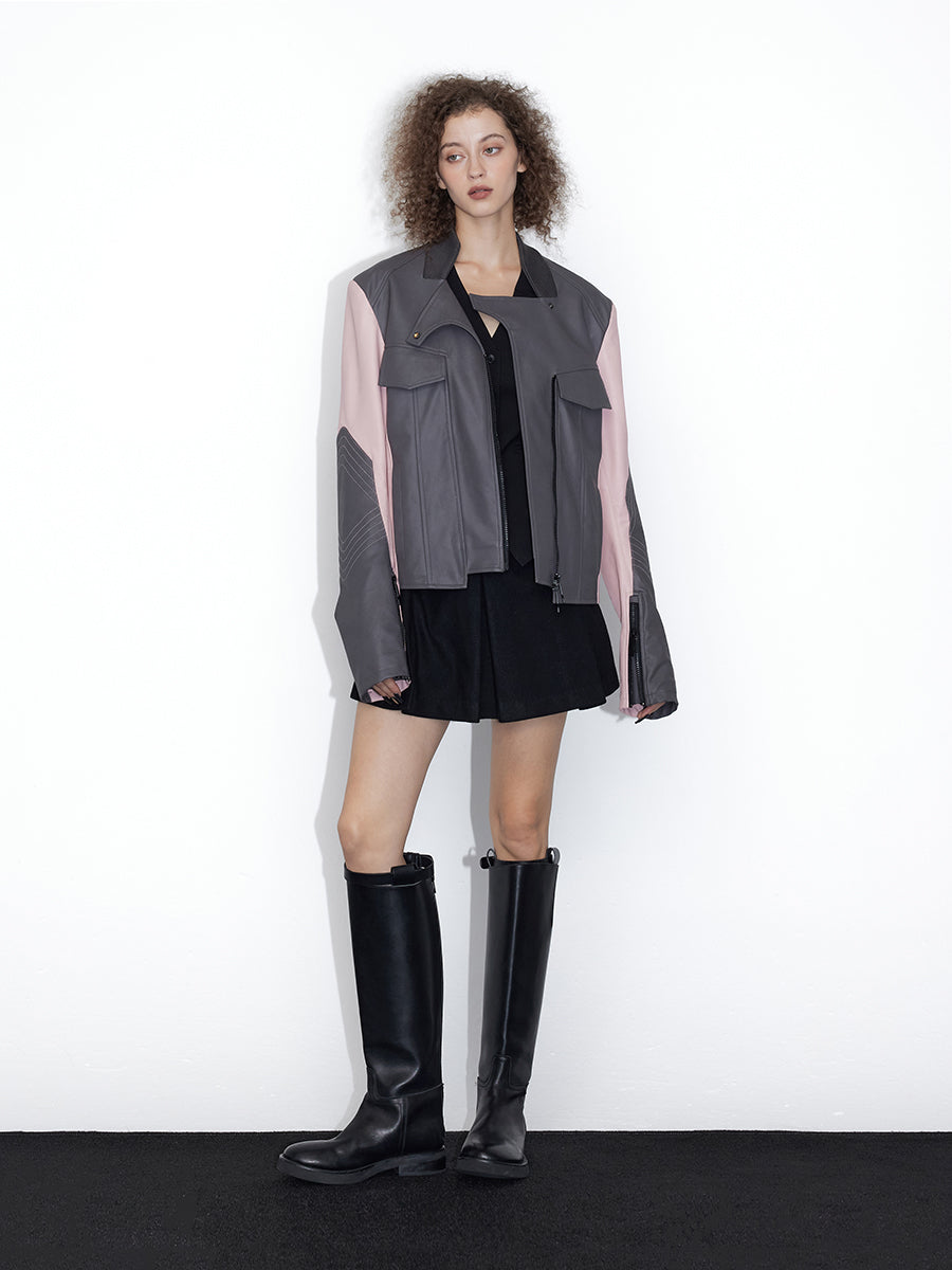 Patchwork Nichi Bi-Color Letaher-Jacket