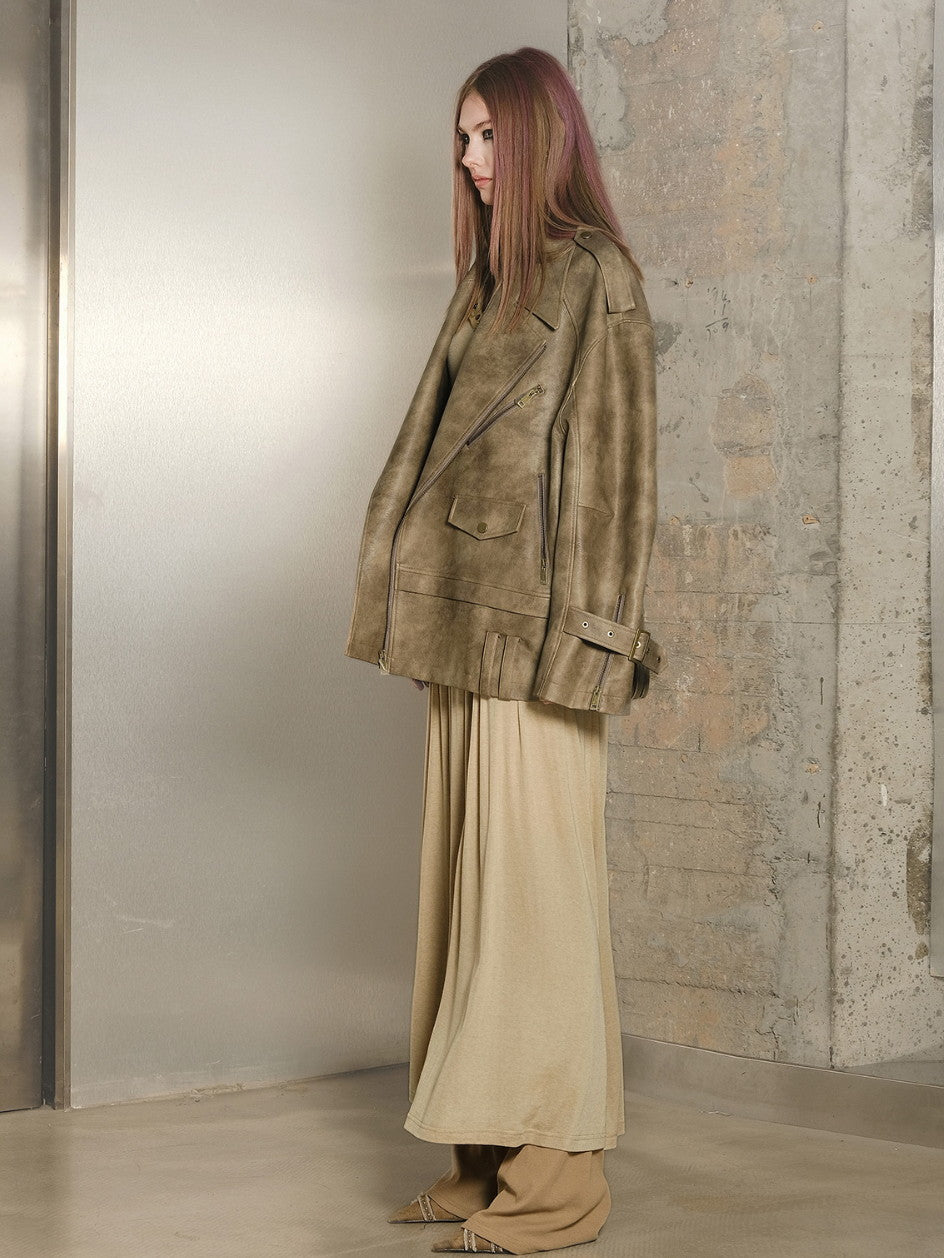 Tie-Dye Leather Oversize Handsome Jacket