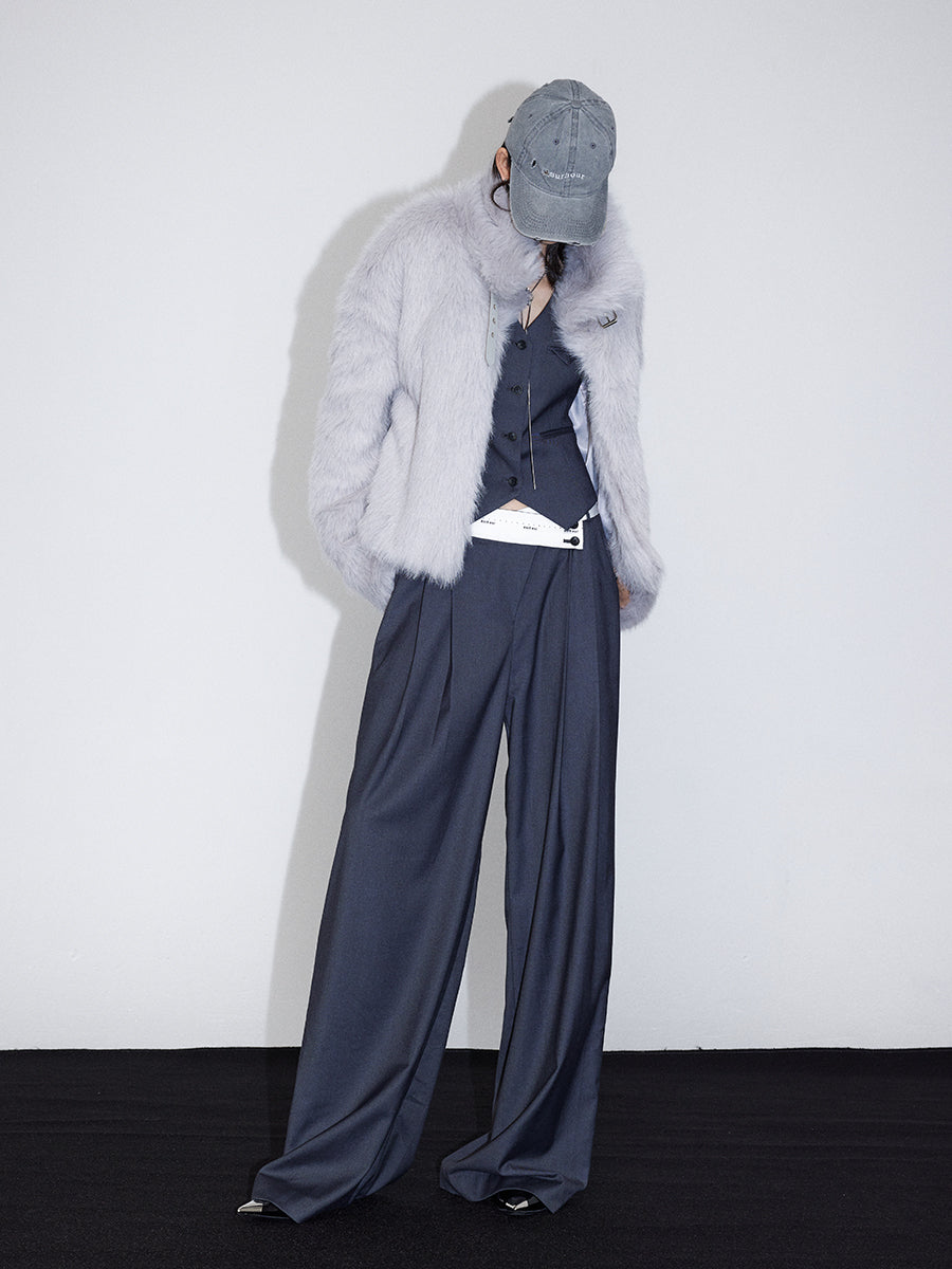 스탠드 콜라 고급 고급 푸른 털 자켓