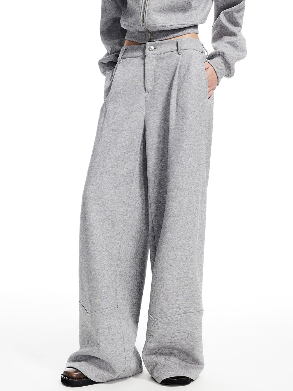 Sweat Casual Tie Plain Stand-Collar Set-Up Tops&Pants