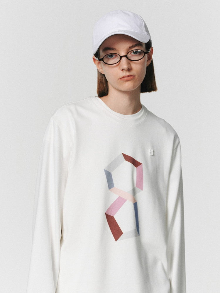 대형 간단한 그래픽 승무원 긴 T- 셔츠