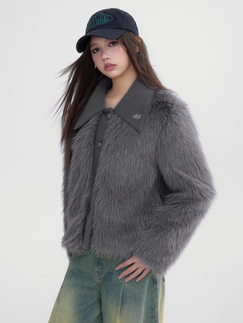 Fluffily High-End Retro Warm Plaiin Fur-Jacket