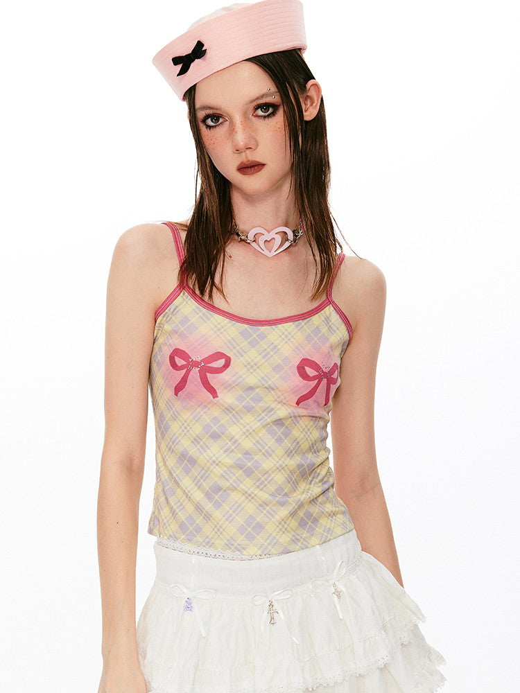 Checked Ribbon Girly Cute Camisole