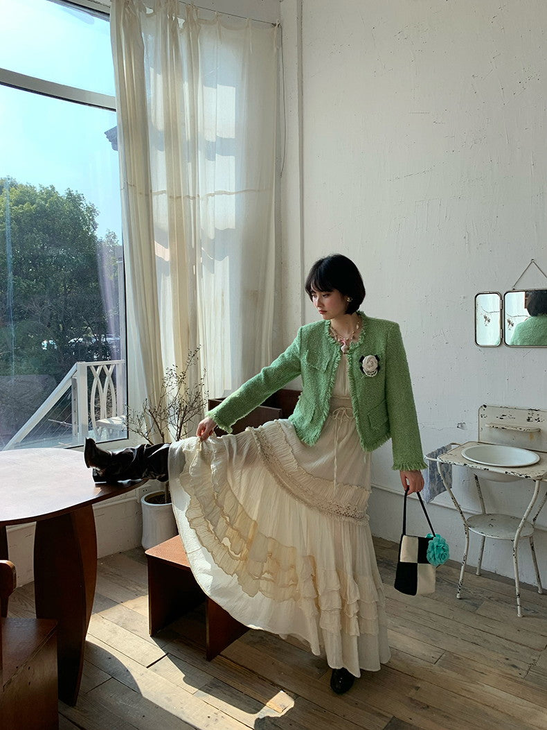 Tweed No-Collar Simple Classy Jacket