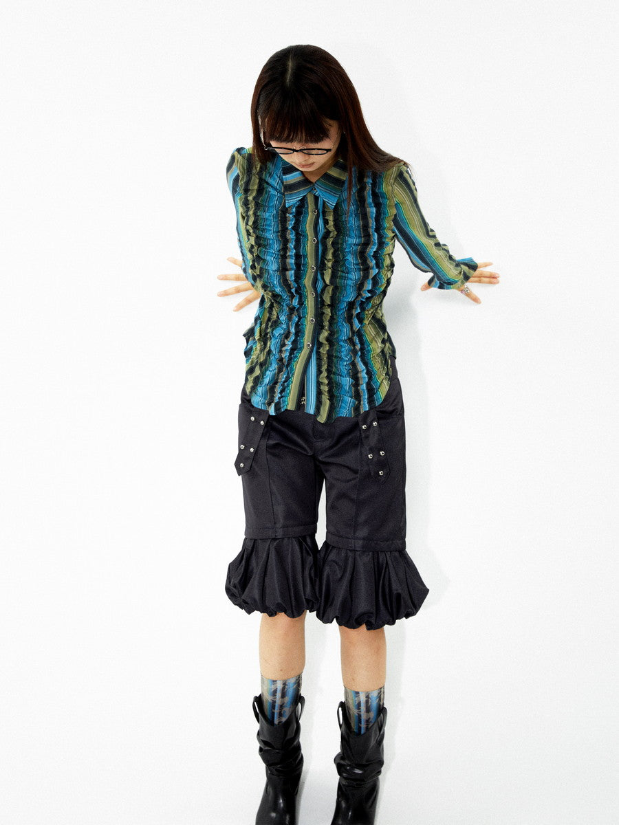 Stripe Colorfer Frill Ruffle Nichi Wunderschöne Bluse