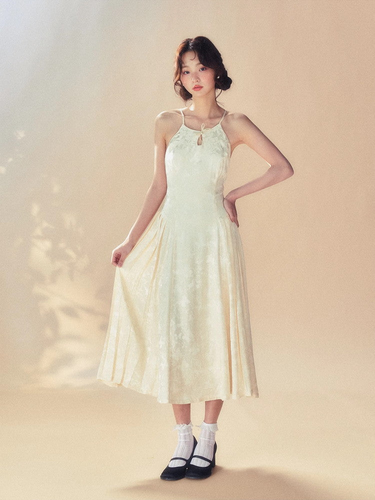 2Type Elegant Embroidery Long Bacl-Open Dress