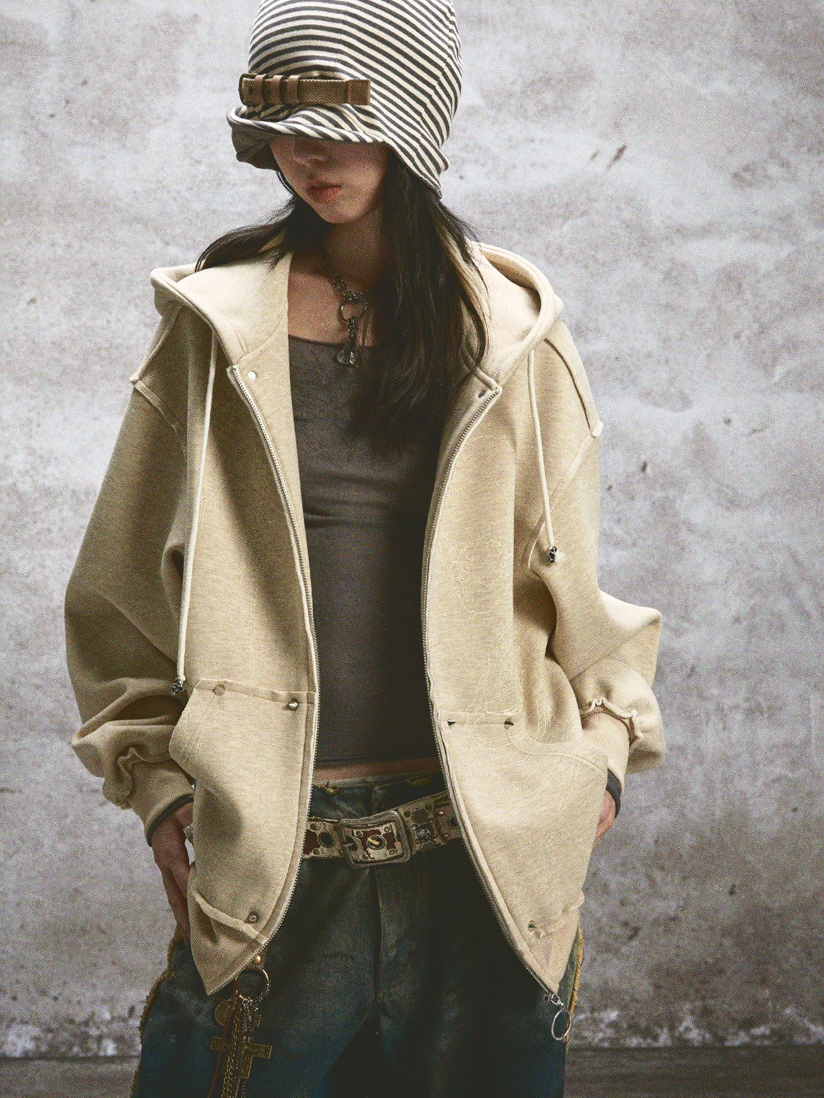 Hoodie Sweat Retro Balloon-Sleeve Oversize Parka