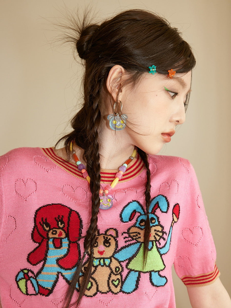 Bear Stone Clear Fancy Pierced Earrings Necklace