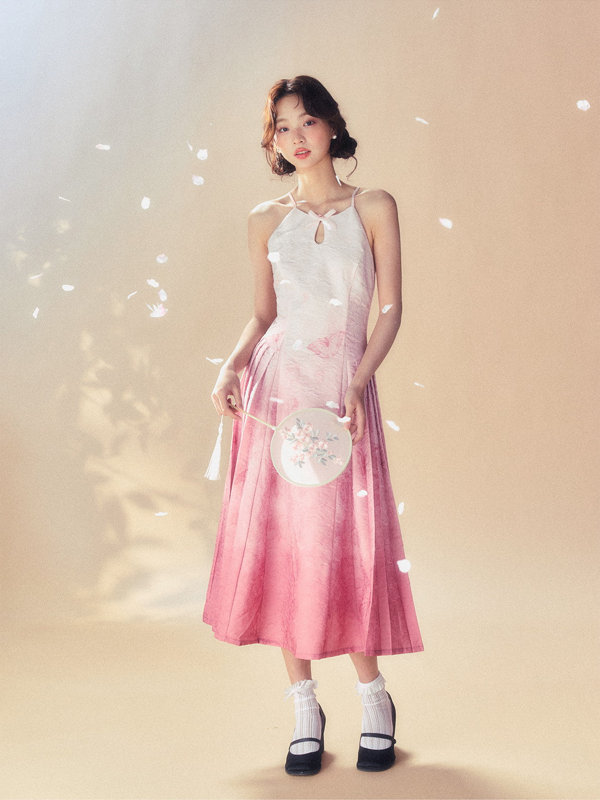 Gradation Back-Open Camisole Sexy Ribbon Summer One-Piece