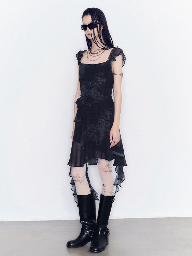 Asymmetry Ruffle Ciffon No-Sleeve Dress