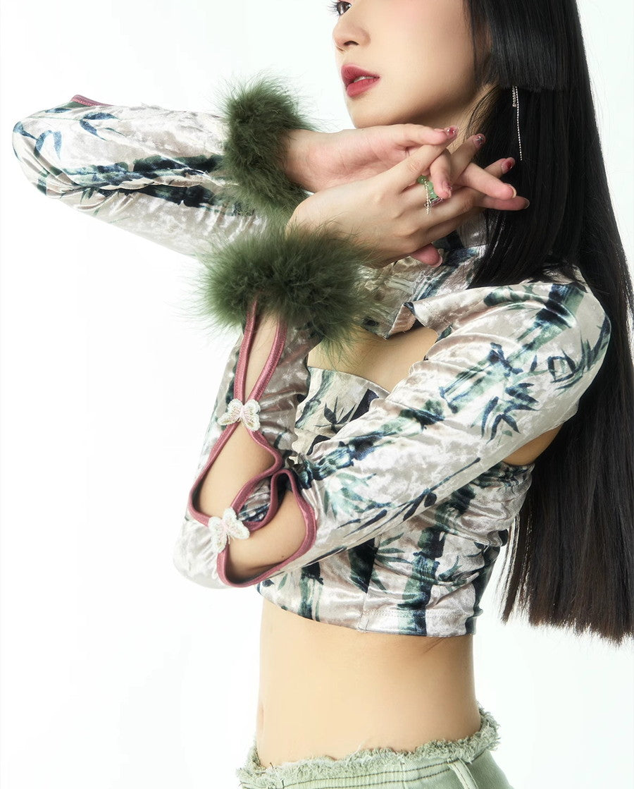 Fur China Embroidery Sleeve-Cut Banboo Nichi Bolero