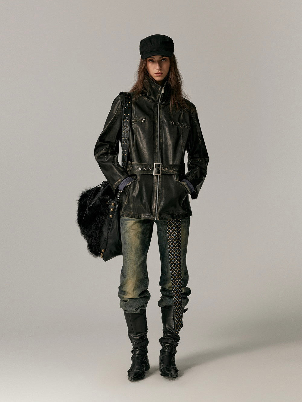Smooth Vintage Stand-Collar Cool Loose Leather-Jacket