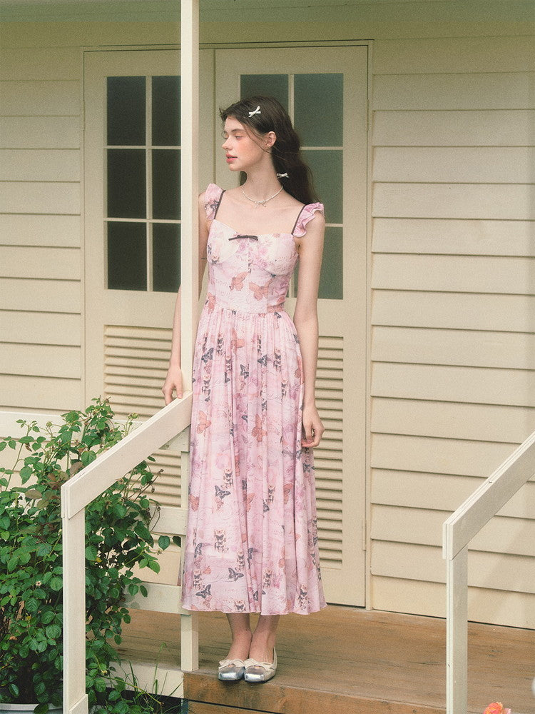 Lace-Up Butterfly Fairy Frill Long Summer Dress