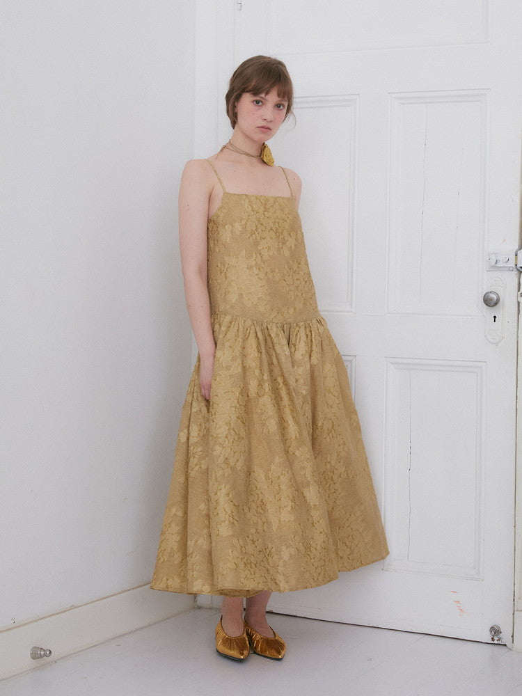 Camisole Embroidery Dlower Glossy Flare Elegant Dress