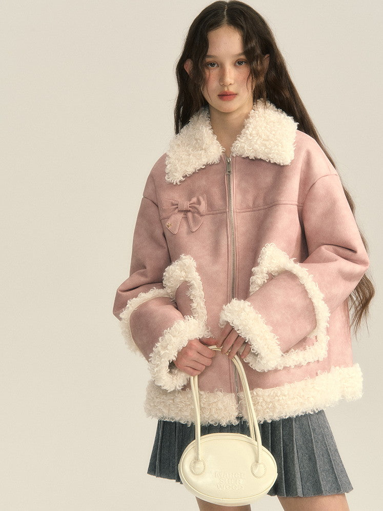 Boa Leather Cute Ribbon Oversize Jacket