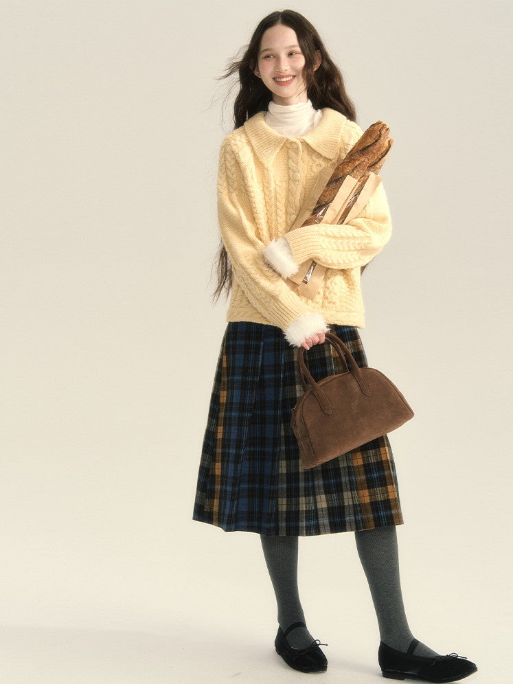 Button Retro Polo-Neck Cardigan Cable-Knit