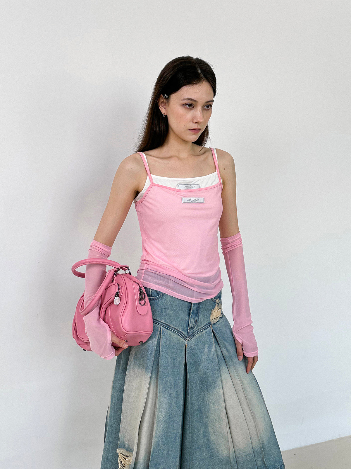 Mesh See-Through Layered Camisole&Arm-Warmer