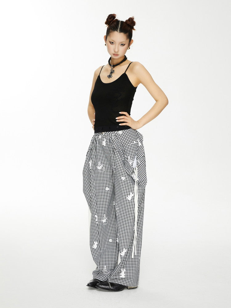 Lace Gingham-Checked Girly Loose Camisole Casual Dress&Pants