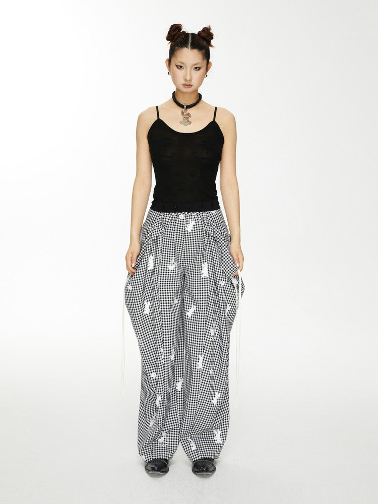Lace Gingham-Checked Girly Loose Camisole Casual Dress&Pants