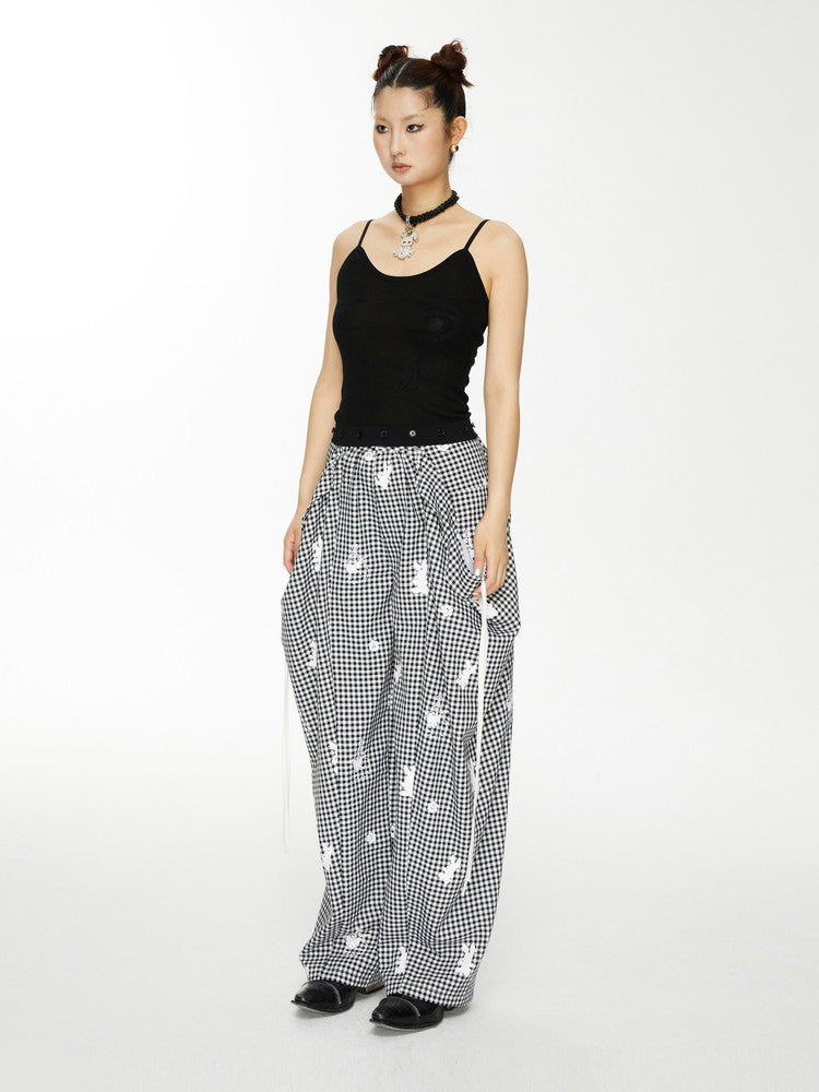 Lace Gingham-Checked Girly Loose Camisole Casual Dress&Pants