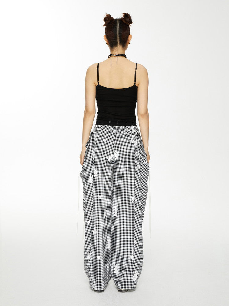 Lace Gingham-Checked Girly Loose Camisole Casual Dress&Pants