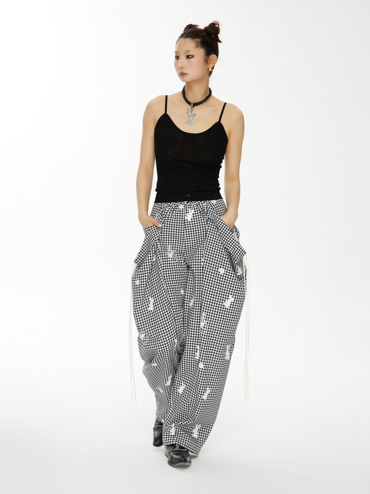 Lace Gingham-Checked Girly Loose Camisole Casual Dress&Pants