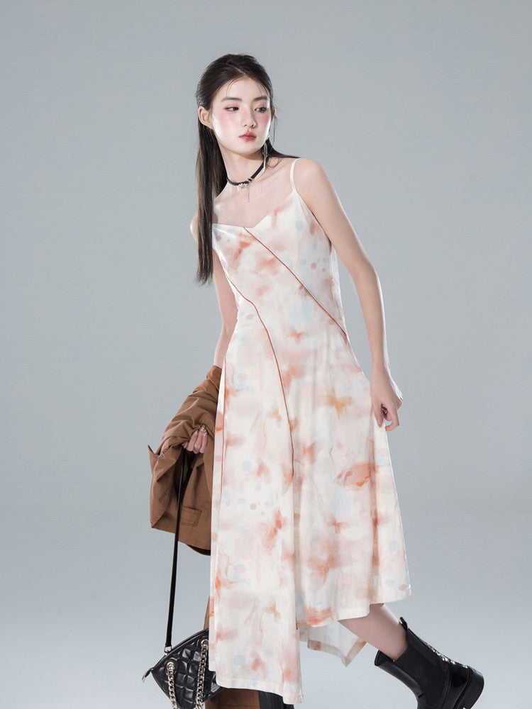 Velvet Floral Camisole Sheer Pale Long Dress