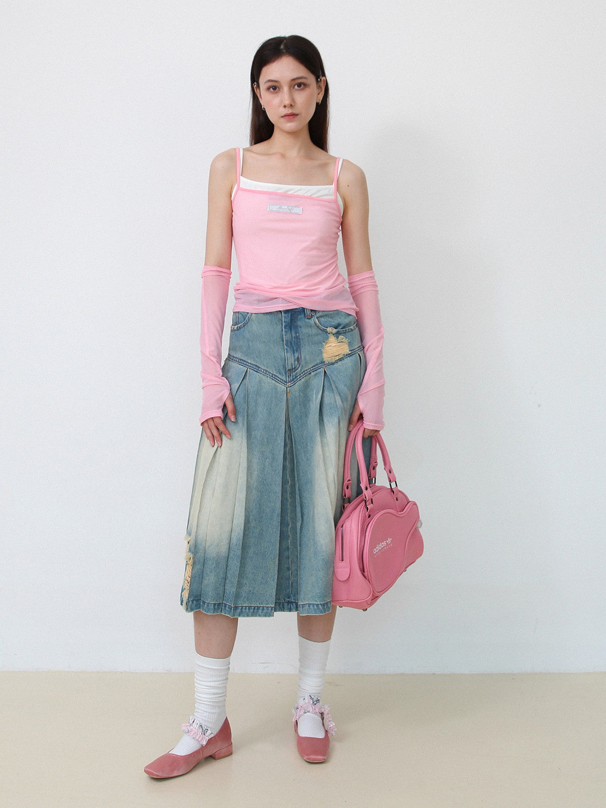 Mesh See-Through Layered Camisole&Arm-Warmer