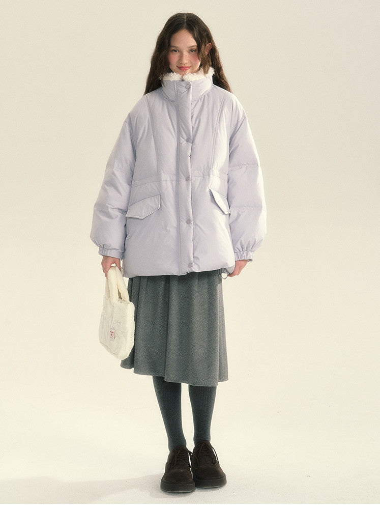 스탠드 콜라 퀼팅면 보아 두꺼운 지구 색상 다운 재킷