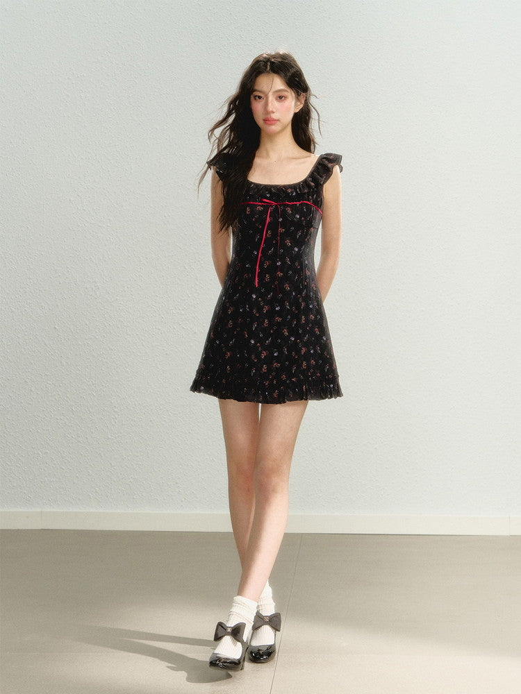 Flower Frill Feminine Short Sweet Dress