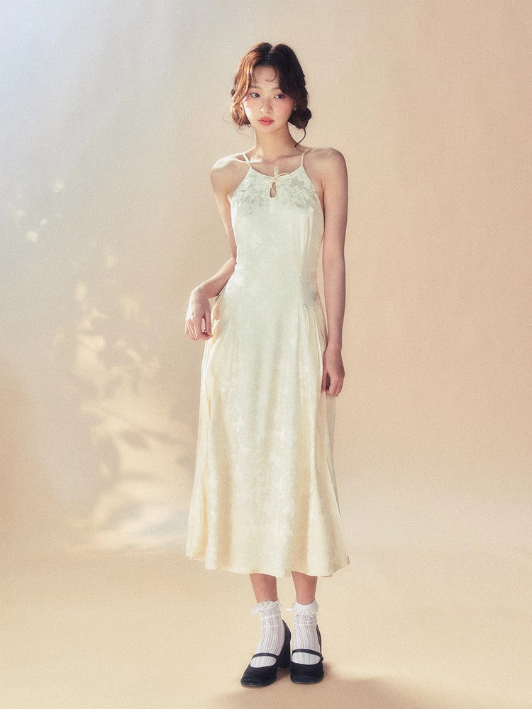 2Type Elegant Embroidery Long Bacl-Open Dress