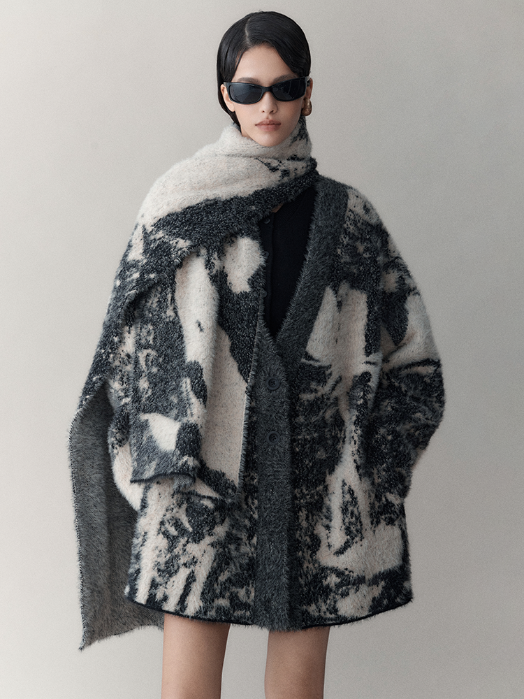 Ethereal Wide Neck Blend Standard Cut Wool Cardigan Cardigan