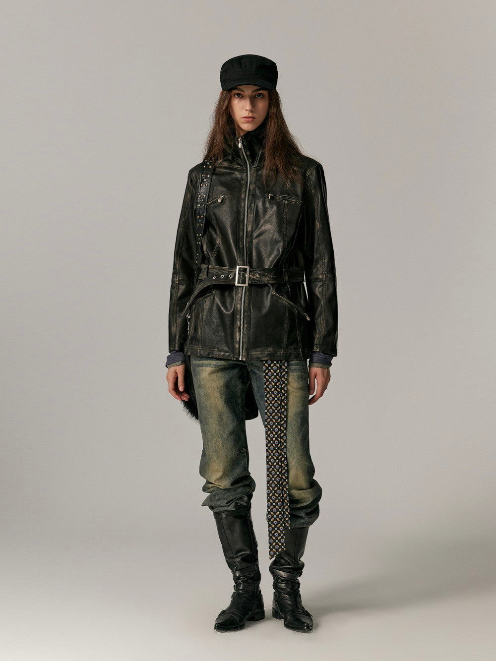 Smooth Vintage Stand-Collar Cool Loose Leather-Jacket
