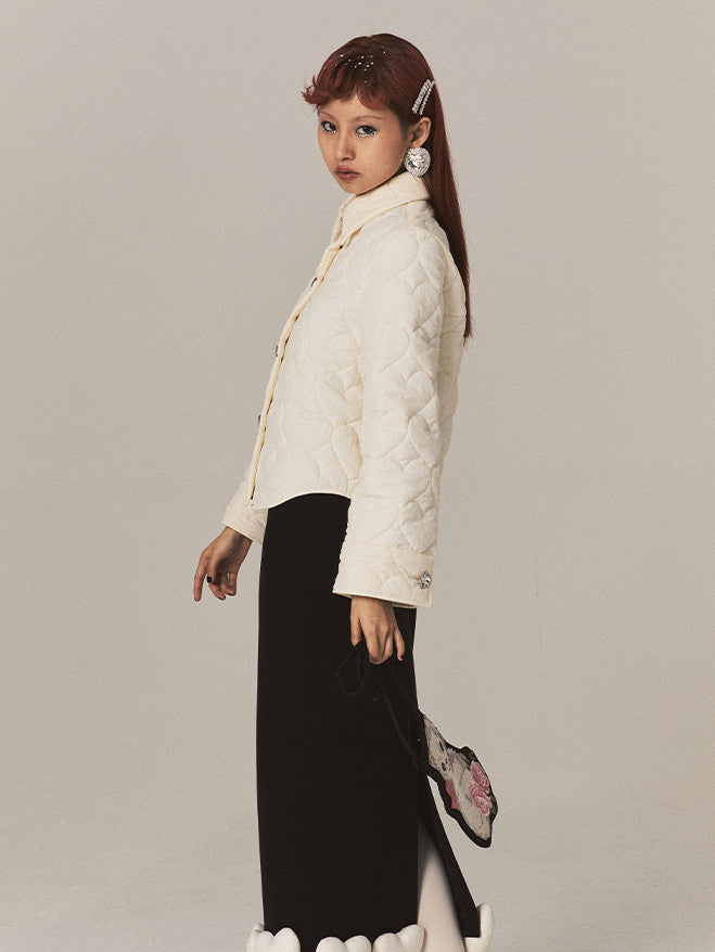 Heart-Embroidery Light-Outer Compact Retro Quilting Jacket