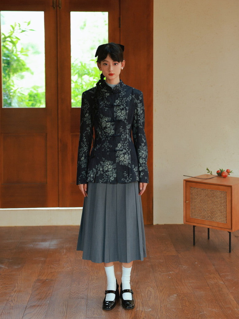 Box-Pleats Simple Plain Flare Skirt