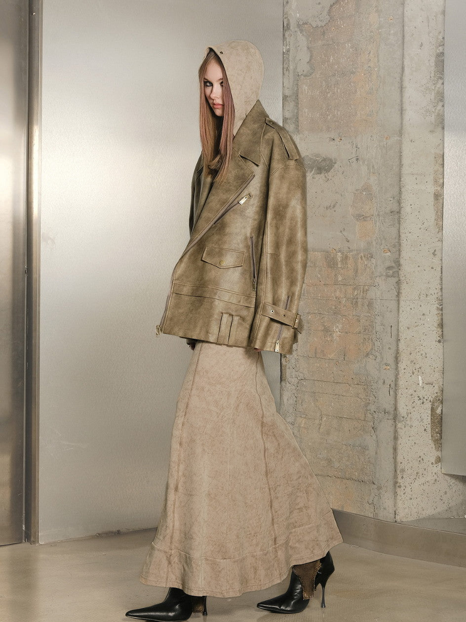 Tie-Dye Leather Oversize Handsome Jacket