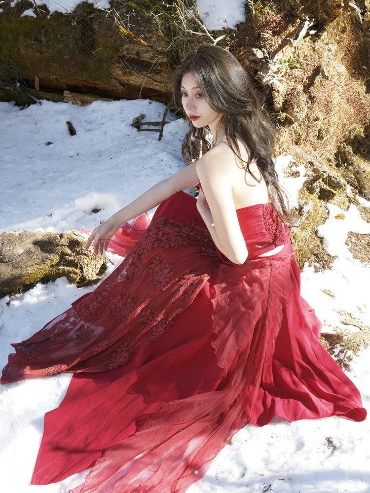 Set-Up Cicid Ciffon Chic Bare-Top Tops&Long-Skirt