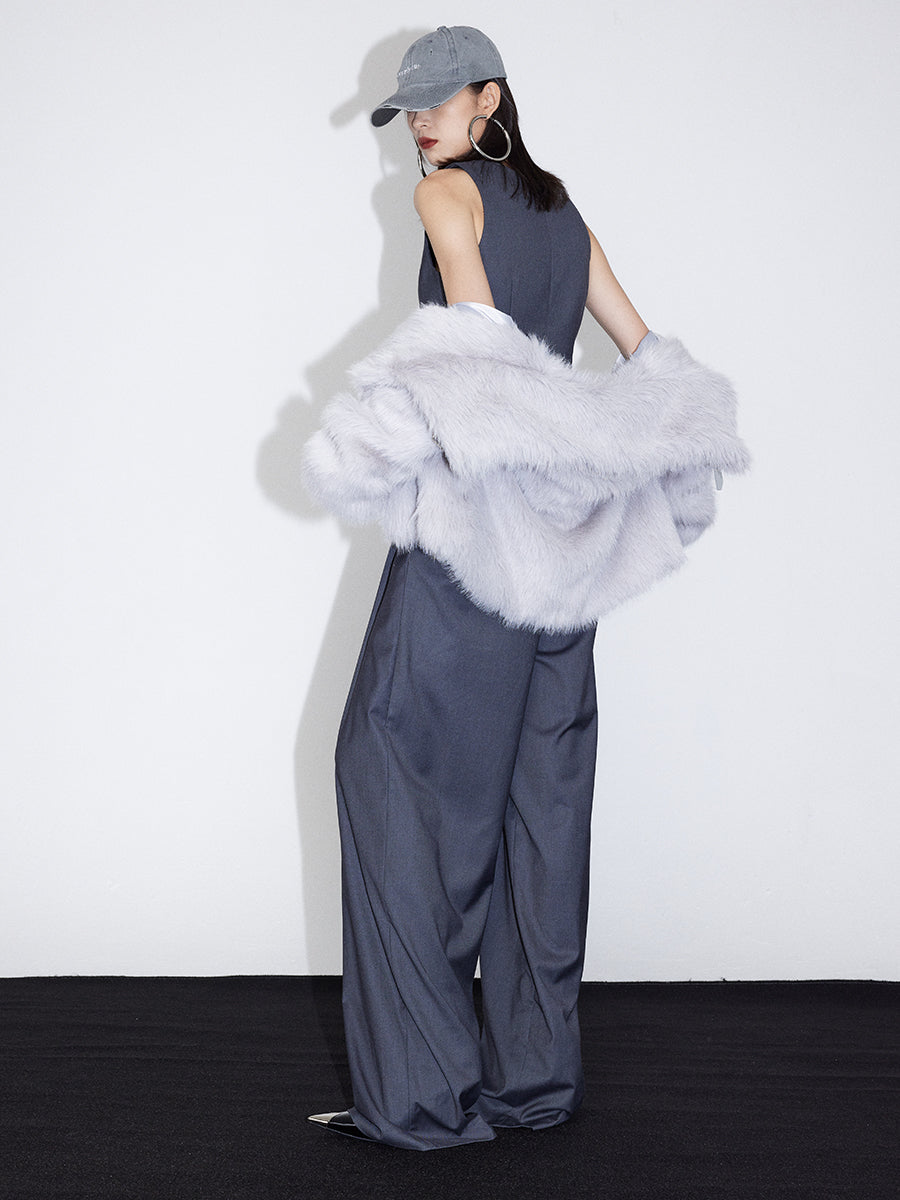 스탠드 콜라 고급 고급 푸른 털 자켓