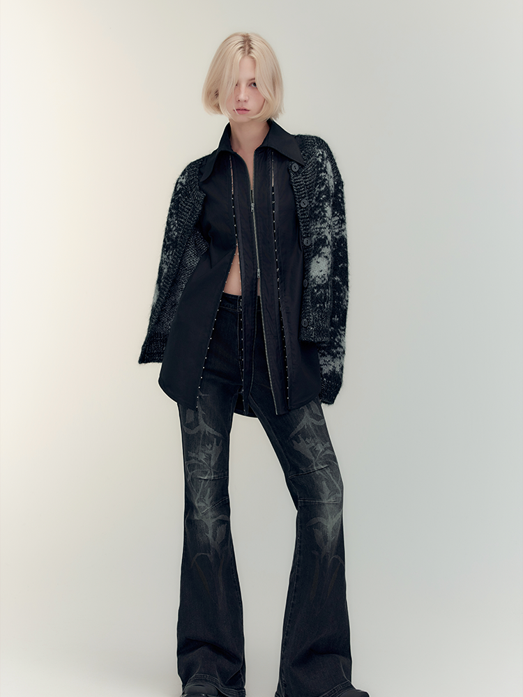 Retro Bi-Color Oversize Strick Cardigan
