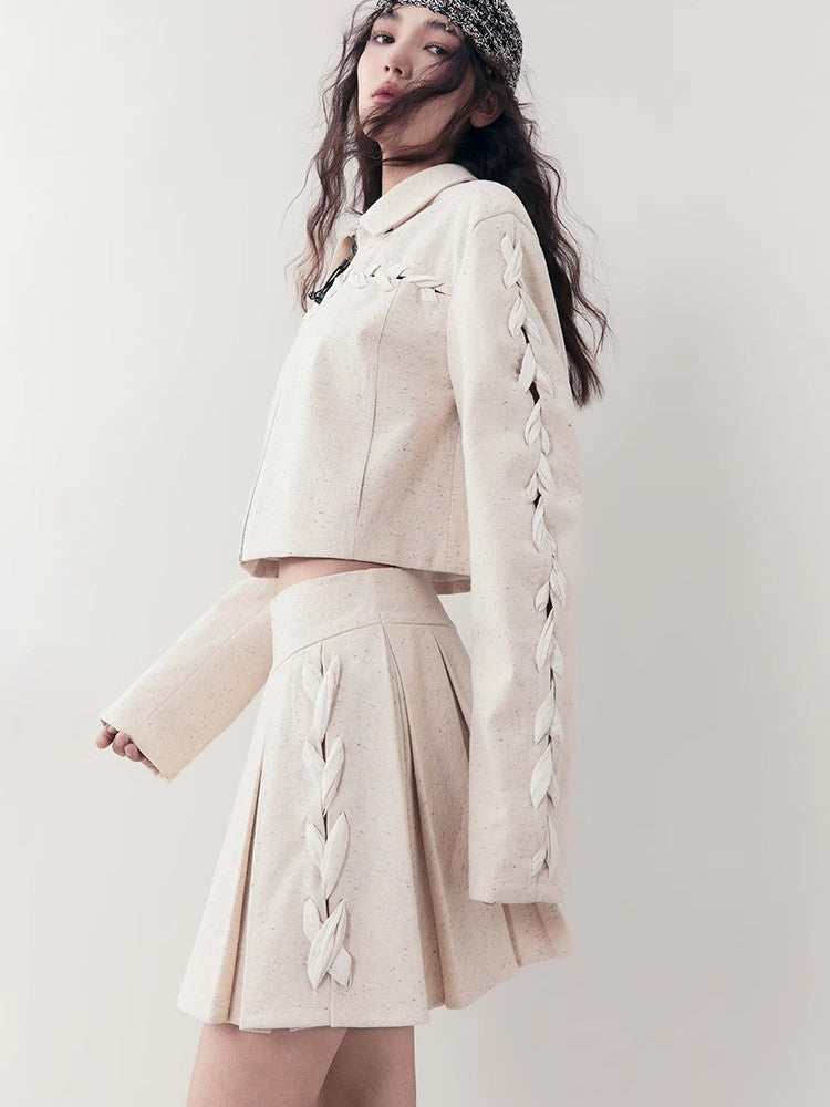 Chic Braid Cute Set-Up Zip Natural Jacket&Skirt